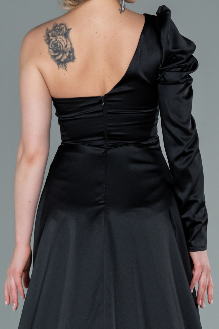 Robe De Soirée Satin Longue Noir ABU1715