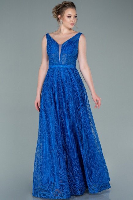 Robe de Soirée Longue Bleu Saxe ABU2418