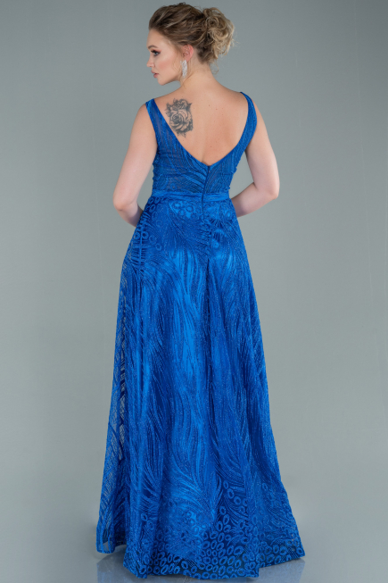 Robe de Soirée Longue Bleu Saxe ABU2418