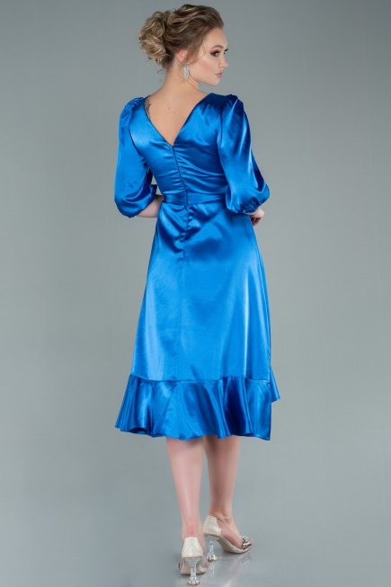Robe de Cérémonie Midi Satin Bleu Saxe ABK1409