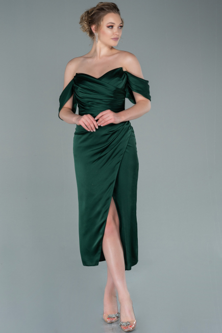 Robe de Cérémonie Midi Satin Émeraude ABK1404