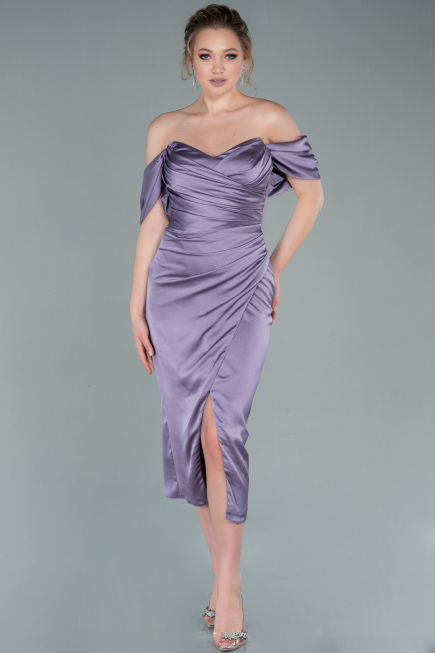 Robe de Cérémonie Midi Satin Lilas ABK1404