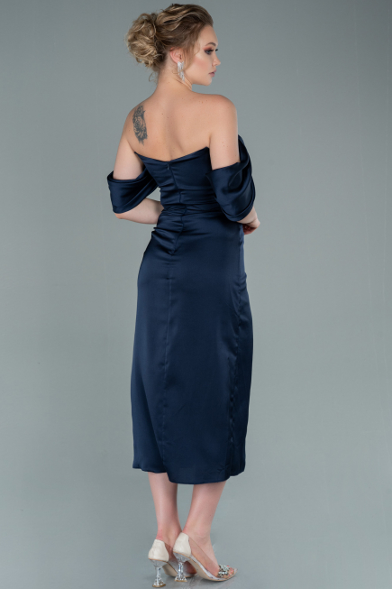 Robe de Cérémonie Midi Satin Bleu Marine ABK1404