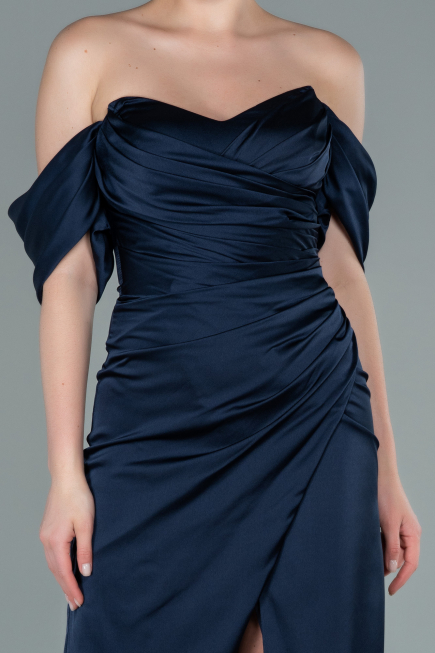 Robe de Cérémonie Midi Satin Bleu Marine ABK1404