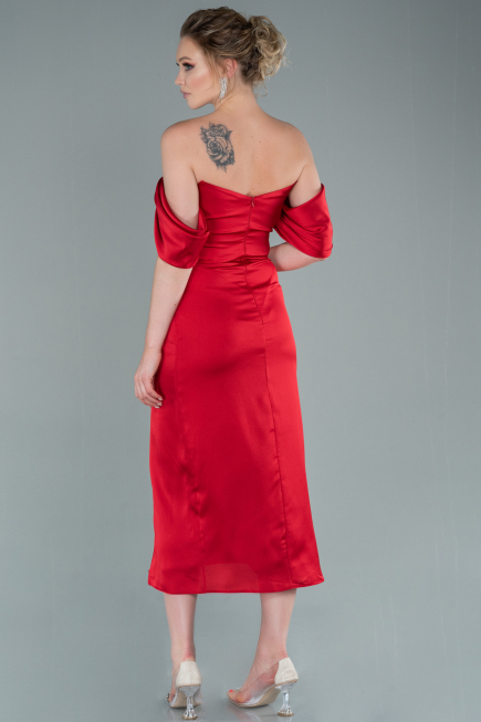 Robe de Cérémonie Midi Satin Rouge ABK1404