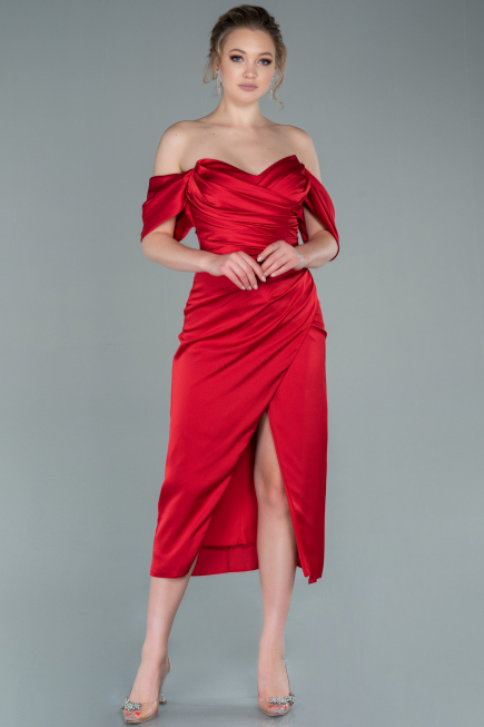 Robe de Cérémonie Midi Satin Rouge ABK1404