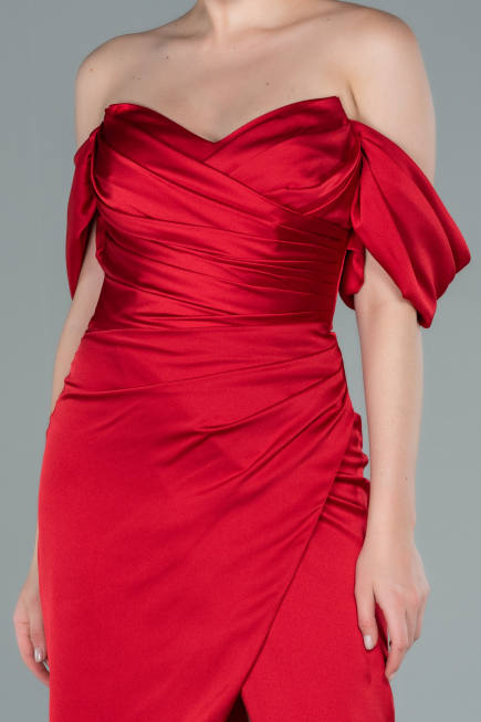 Robe de Cérémonie Midi Satin Rouge ABK1404