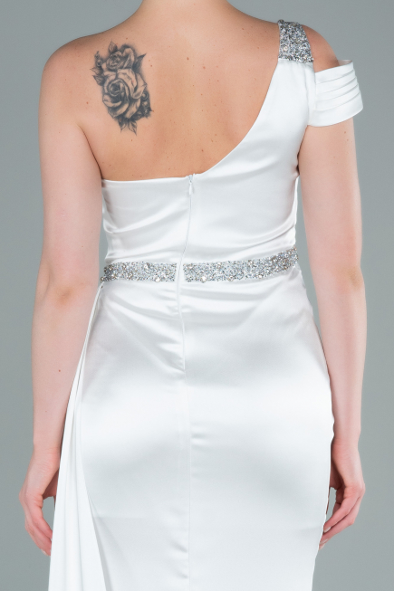 Robe de Soirée Longue Satin Blanc ABU2363