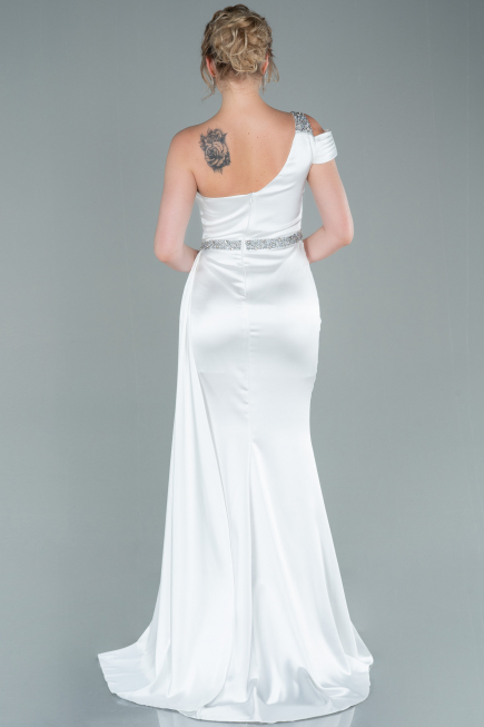 Robe de Soirée Longue Satin Blanc ABU2363