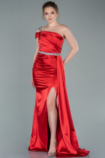 Robe de Soirée Longue Satin Rouge ABU2363