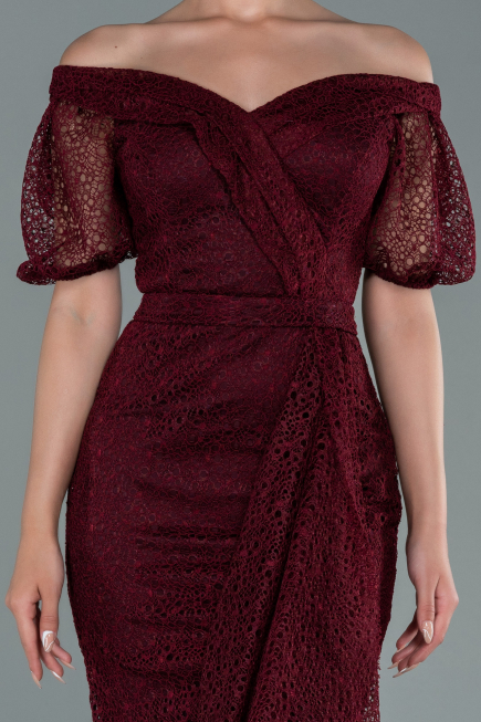 Robe de Soirée Longue Dantelle Rouge Bordeaux ABU2427