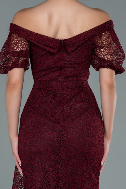 Robe de Soirée Longue Dantelle Rouge Bordeaux ABU2427