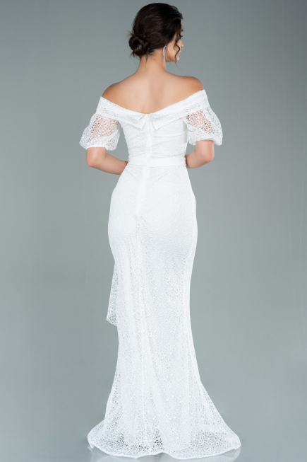 Robe de Soirée Longue Dantelle Blanc ABU2427