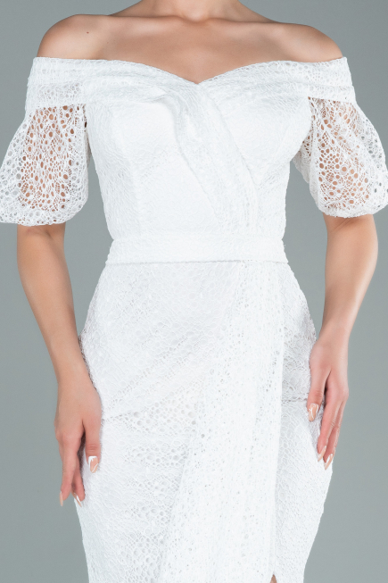 Robe de Soirée Longue Dantelle Blanc ABU2427