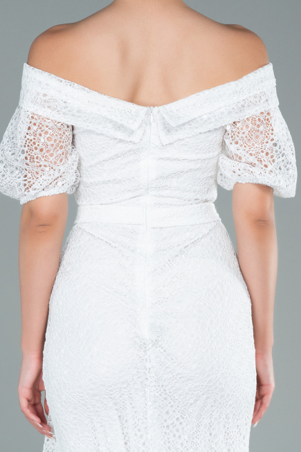 Robe de Soirée Longue Dantelle Blanc ABU2427