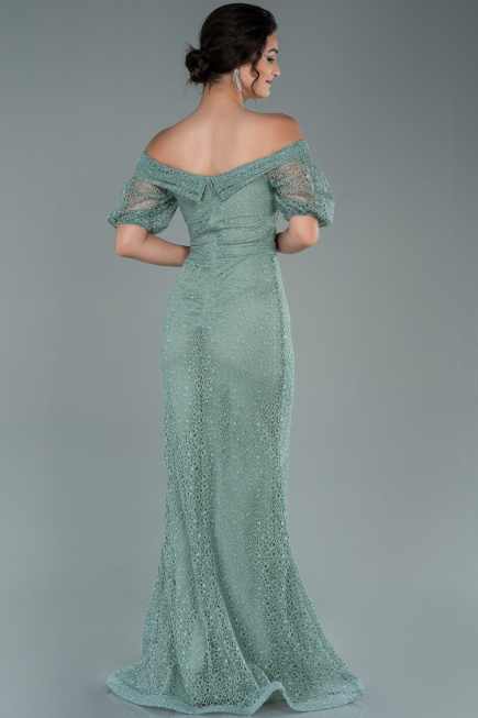 Robe de Soirée Longue Dantelle Turquoise ABU2427