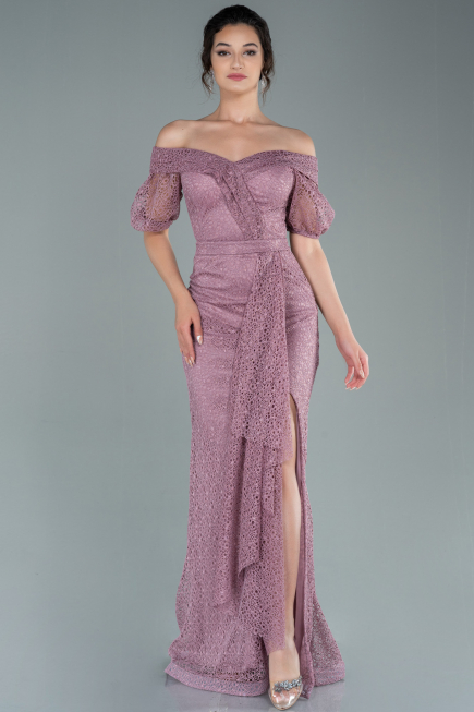 Robe de Soirée Longue Dantelle Poudre ABU2427