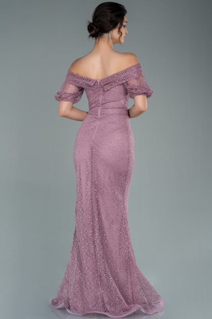 Robe de Soirée Longue Dantelle Poudre ABU2427