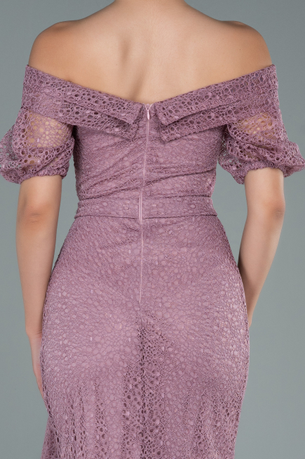 Robe de Soirée Longue Dantelle Poudre ABU2427