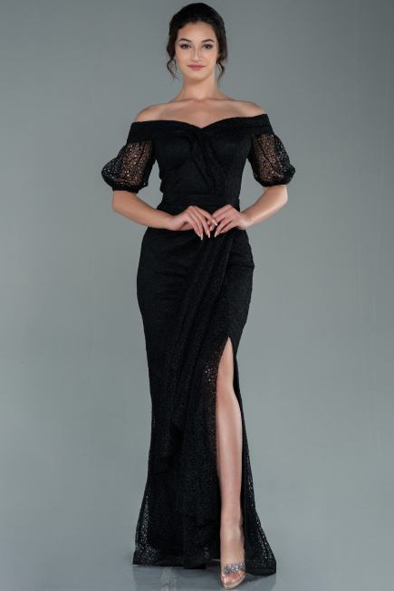 Robe de Soirée Longue Dantelle Noir ABU2427