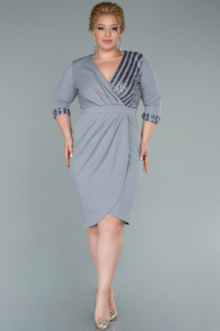 Robe De Soirée Grande Taille Courte Gris ABK1325