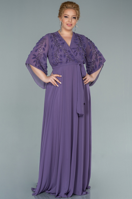 Robe De Soirée Grande Taille Mousseline Longue Lilas ABU2071