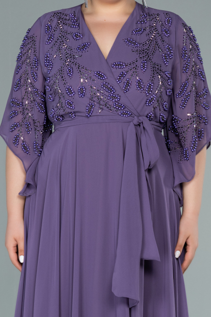 Robe De Soirée Grande Taille Mousseline Longue Lilas ABU2071