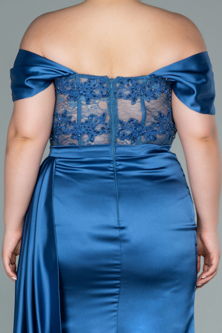 Robe Grande Taille Longue Satin Indigo ABU2371