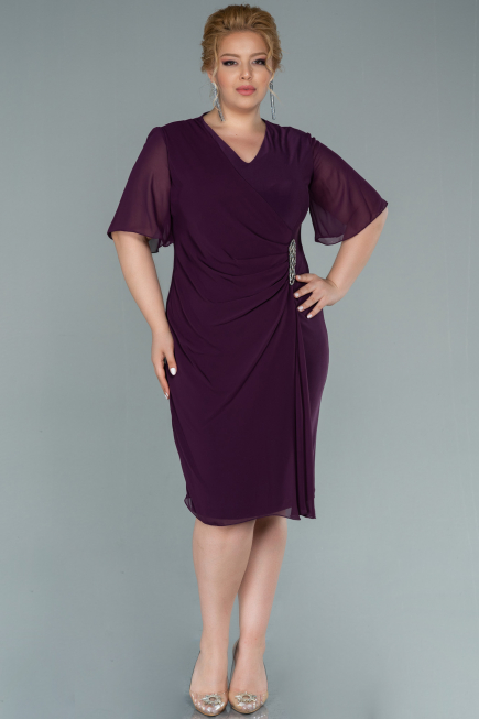 Robe De Soirée Mousseline Courte Prune ABK1294