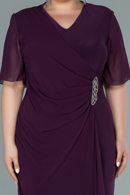 Robe De Soirée Mousseline Courte Prune ABK1294