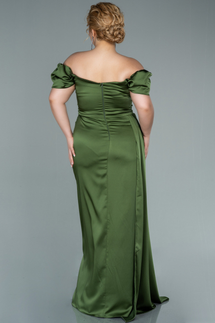 Robe De Soirée Grande Taille Satin Longue Vert Huile ABU1626