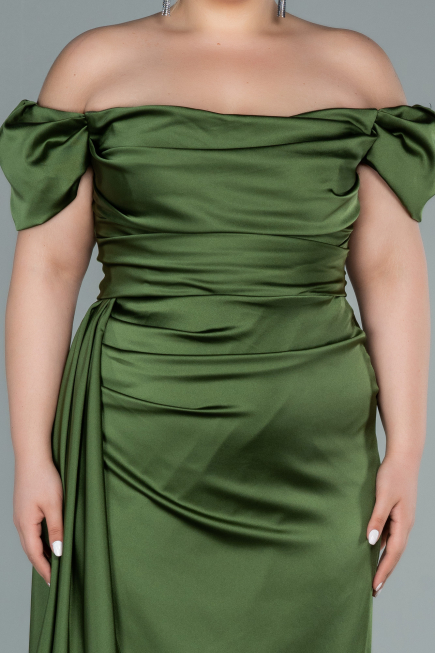 Robe De Soirée Grande Taille Satin Longue Vert Huile ABU1626