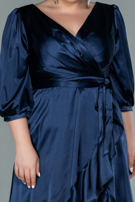 Robe de Soirée Grande Taille Midi Satin Bleu Marine ABK1410