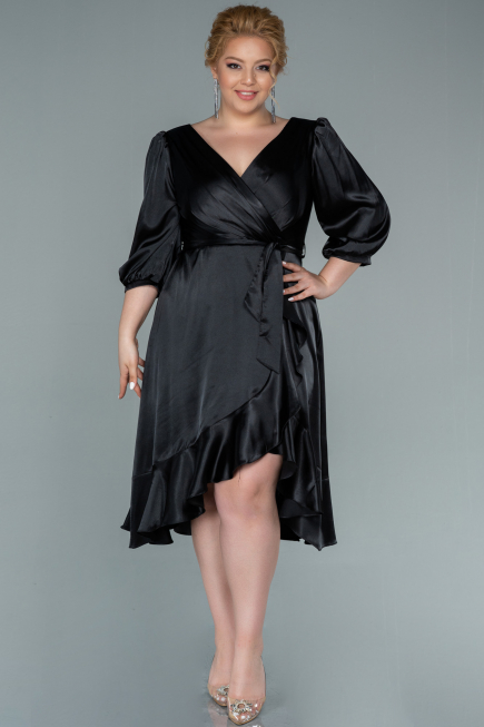 Robe de Soirée Grande Taille Midi Satin Noir ABK1410