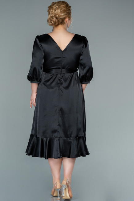 Robe de Soirée Grande Taille Midi Satin Noir ABK1410