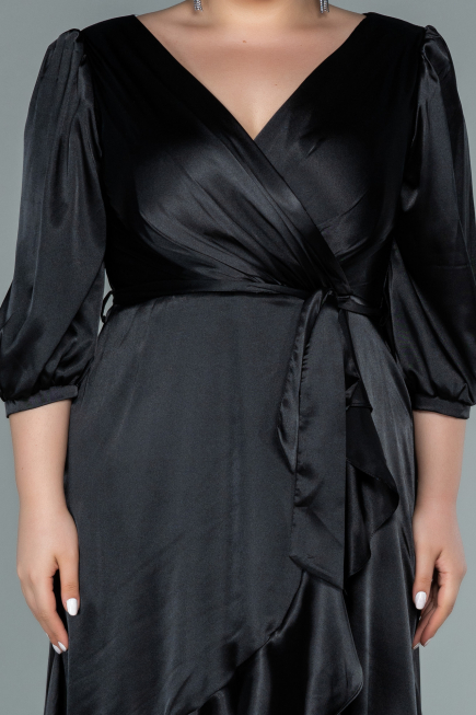 Robe de Soirée Grande Taille Midi Satin Noir ABK1410