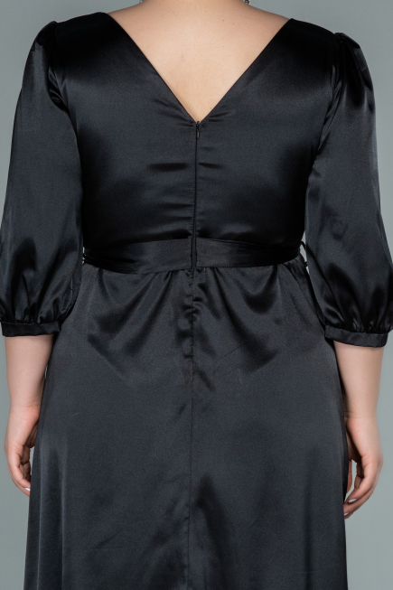 Robe de Soirée Grande Taille Midi Satin Noir ABK1410