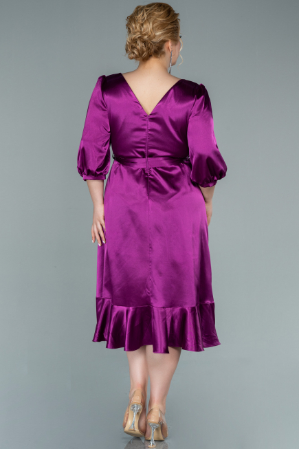Robe de Soirée Grande Taille Midi Satin Couleur Cerise ABK1410