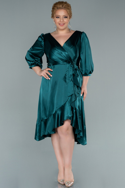 Robe de Soirée Grande Taille Midi Satin Émeraude ABK1410