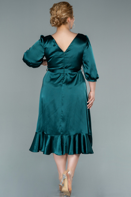 Robe de Soirée Grande Taille Midi Satin Émeraude ABK1410