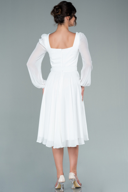 Robe de Cérémonie Midi Mousseline Blanc ABK1441
