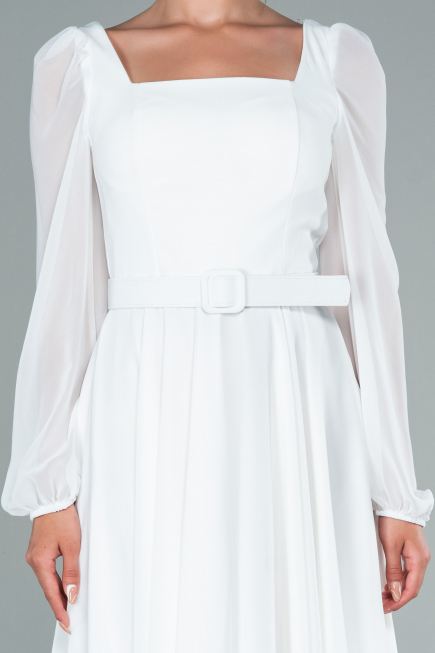 Robe de Cérémonie Midi Mousseline Blanc ABK1441
