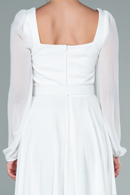 Robe de Cérémonie Midi Mousseline Blanc ABK1441