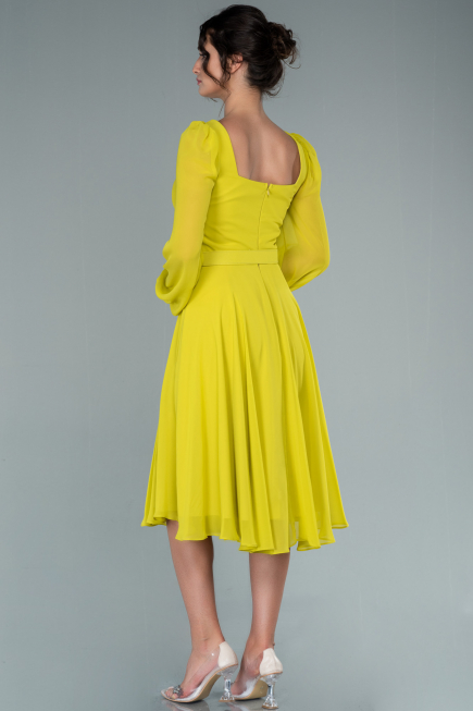 Robe de Cérémonie Midi Mousseline Pistache vert ABK1441