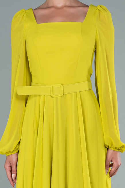 Robe de Cérémonie Midi Mousseline Pistache vert ABK1441