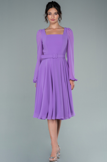 Robe de Cérémonie Midi Mousseline Lilas ABK1441