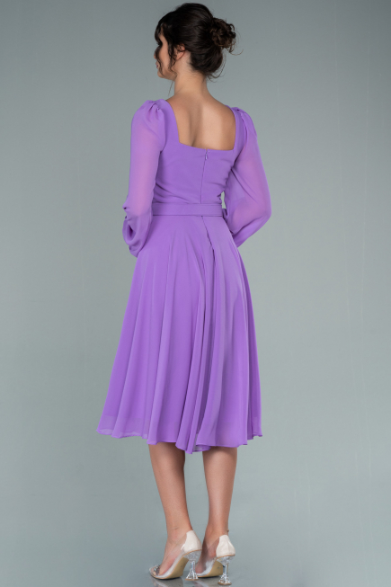Robe de Cérémonie Midi Mousseline Lilas ABK1441