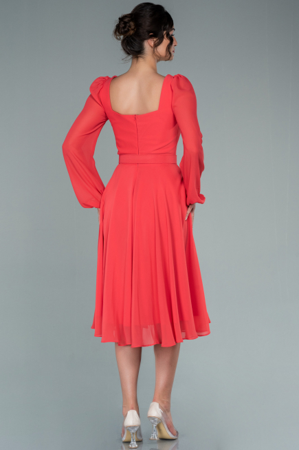 Robe de Cérémonie Midi Mousseline Corail ABK1441