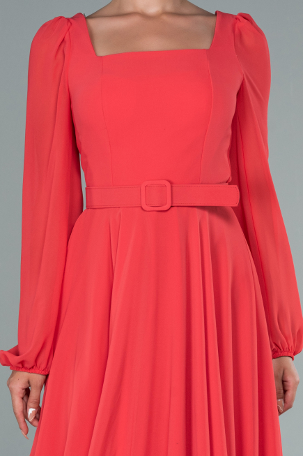 Robe de Cérémonie Midi Mousseline Corail ABK1441