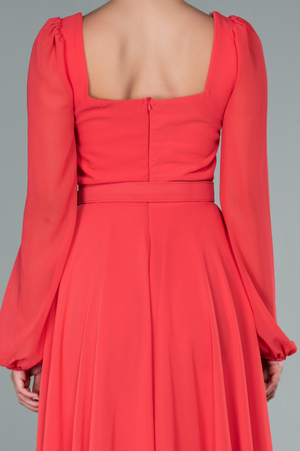 Robe de Cérémonie Midi Mousseline Corail ABK1441